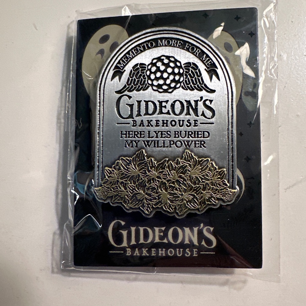 Gideon’s Bakehouse PIN NWT Here Lyes Buried my Willpower pin
